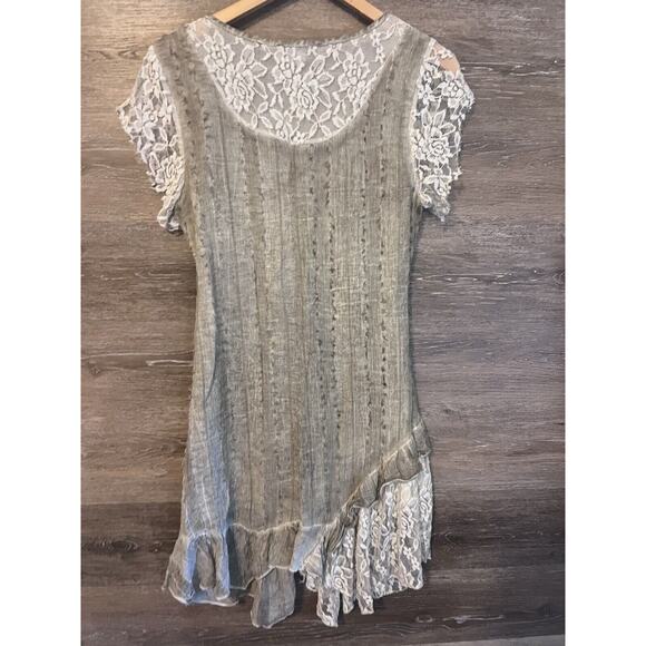 Cottagecore Aziza Dress Sz M Lace Boho Ivory Asymmetrical Mini Grunge Cotton - Picture 7 of 9